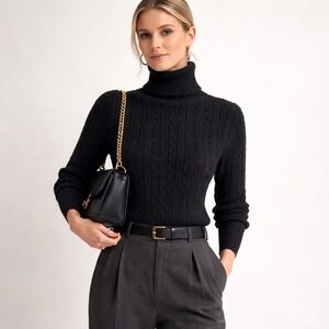 Eddie Bauer Angora Blend Cable Knit Turtleneck Sweater Women's Black Large L